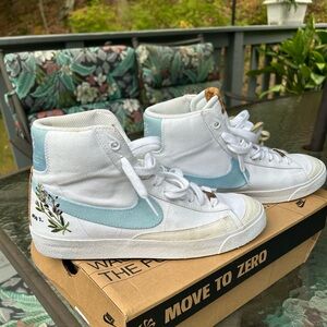 Nike White and Light Blue High-Tops with Cork Detail